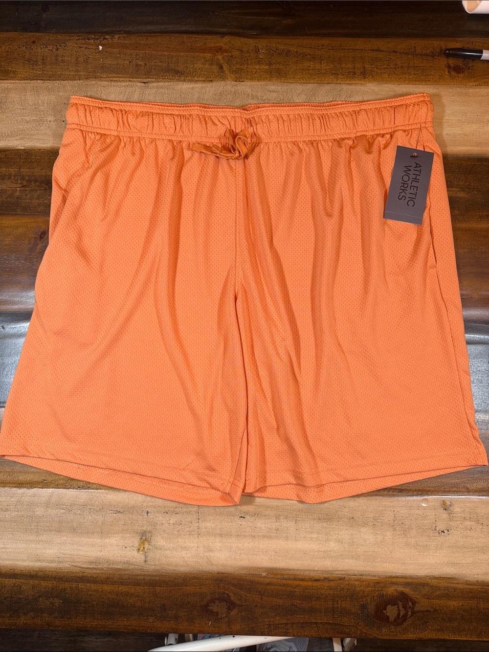 Athletic Works Men's Orange Mesh Drawstring Athletic Shorts